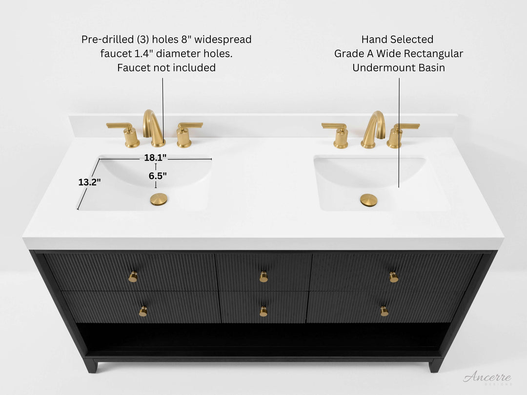 Momo Modern Oak Vanity with White Quartz Top & Gold Knobs