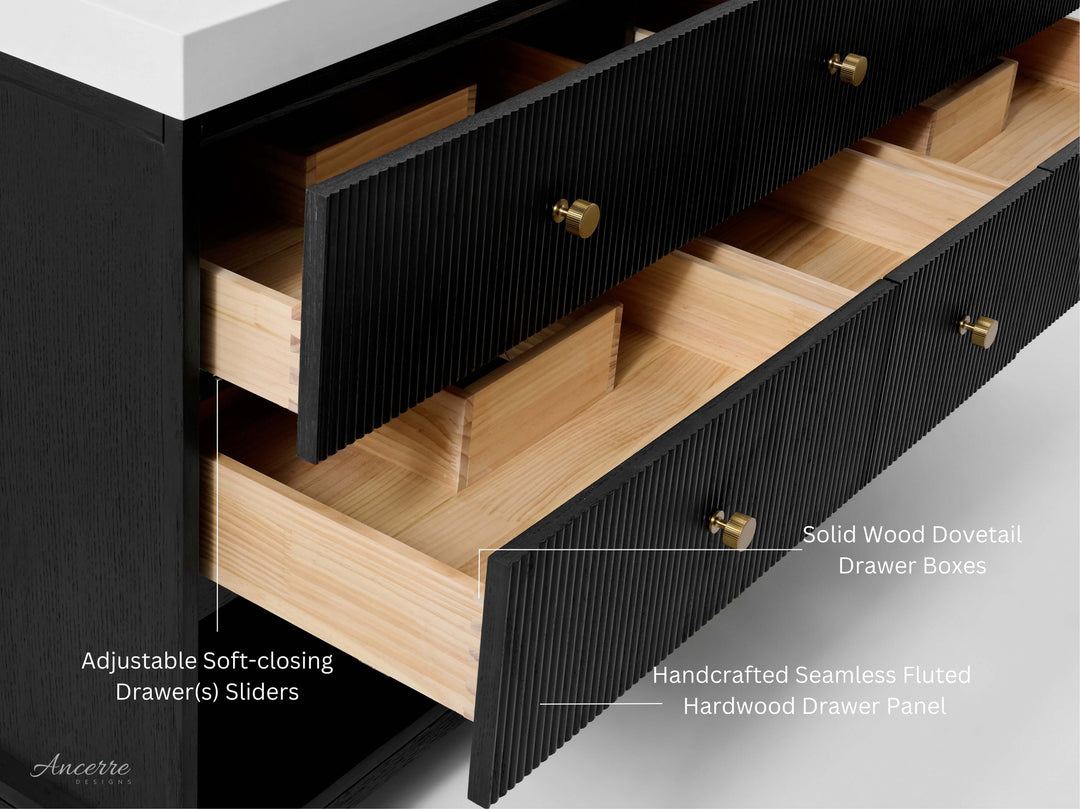 Momo Modern Oak Vanity with White Quartz Top & Gold Knobs