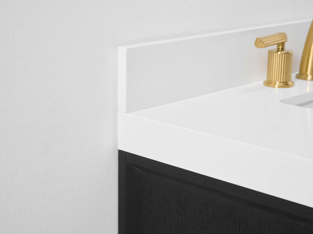 Momo Modern Oak Vanity with White Quartz Top & Gold Knobs
