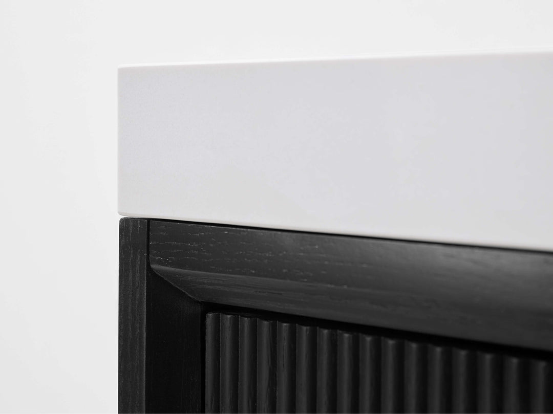 Momo Modern Oak Vanity with White Quartz Top & Gold Knobs