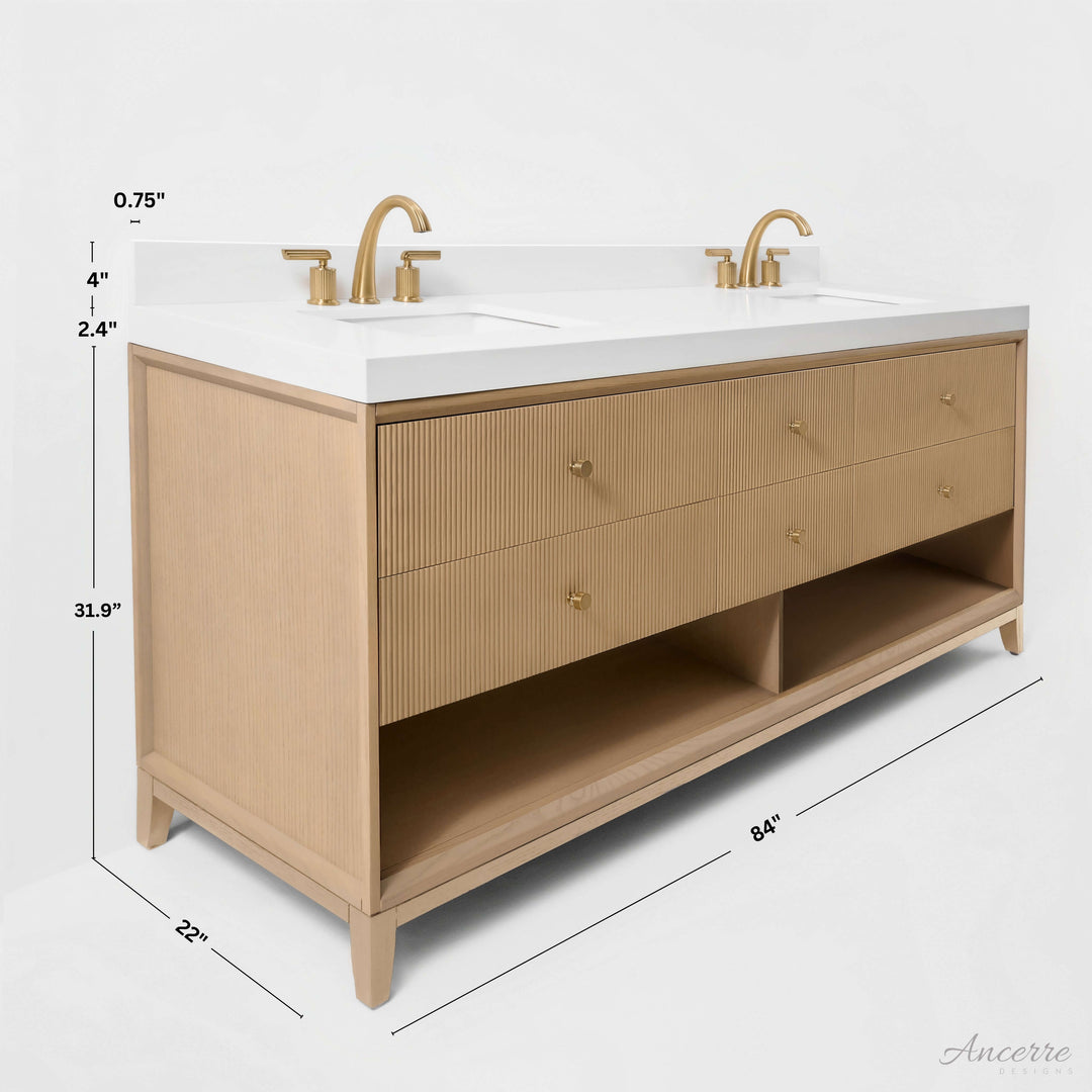 Momo Modern Oak Vanity with White Quartz Top & Gold Knobs