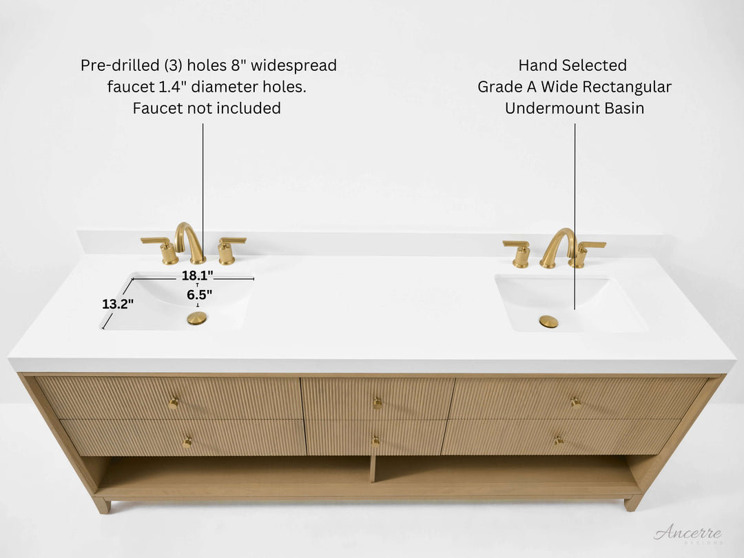 Momo Modern Oak Vanity with White Quartz Top & Gold Knobs