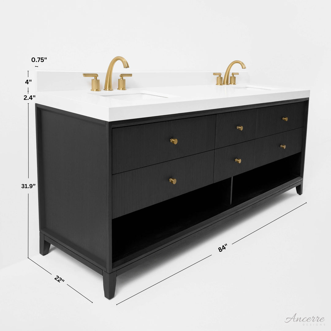 Momo Modern Oak Vanity with White Quartz Top & Gold Knobs