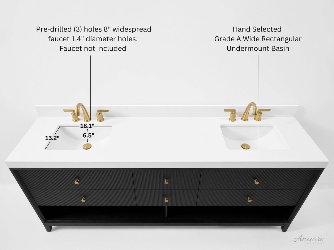 Momo Modern Oak Vanity with White Quartz Top & Gold Knobs