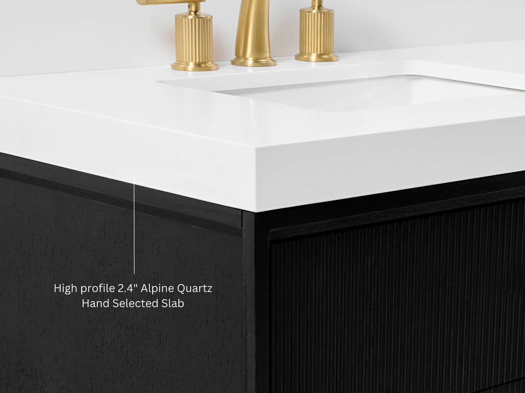 Momo Modern Oak Vanity with White Quartz Top & Gold Knobs