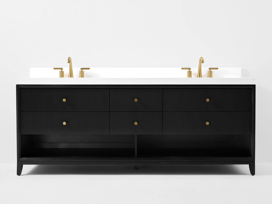 Momo Modern Oak Vanity with White Quartz Top & Gold Knobs