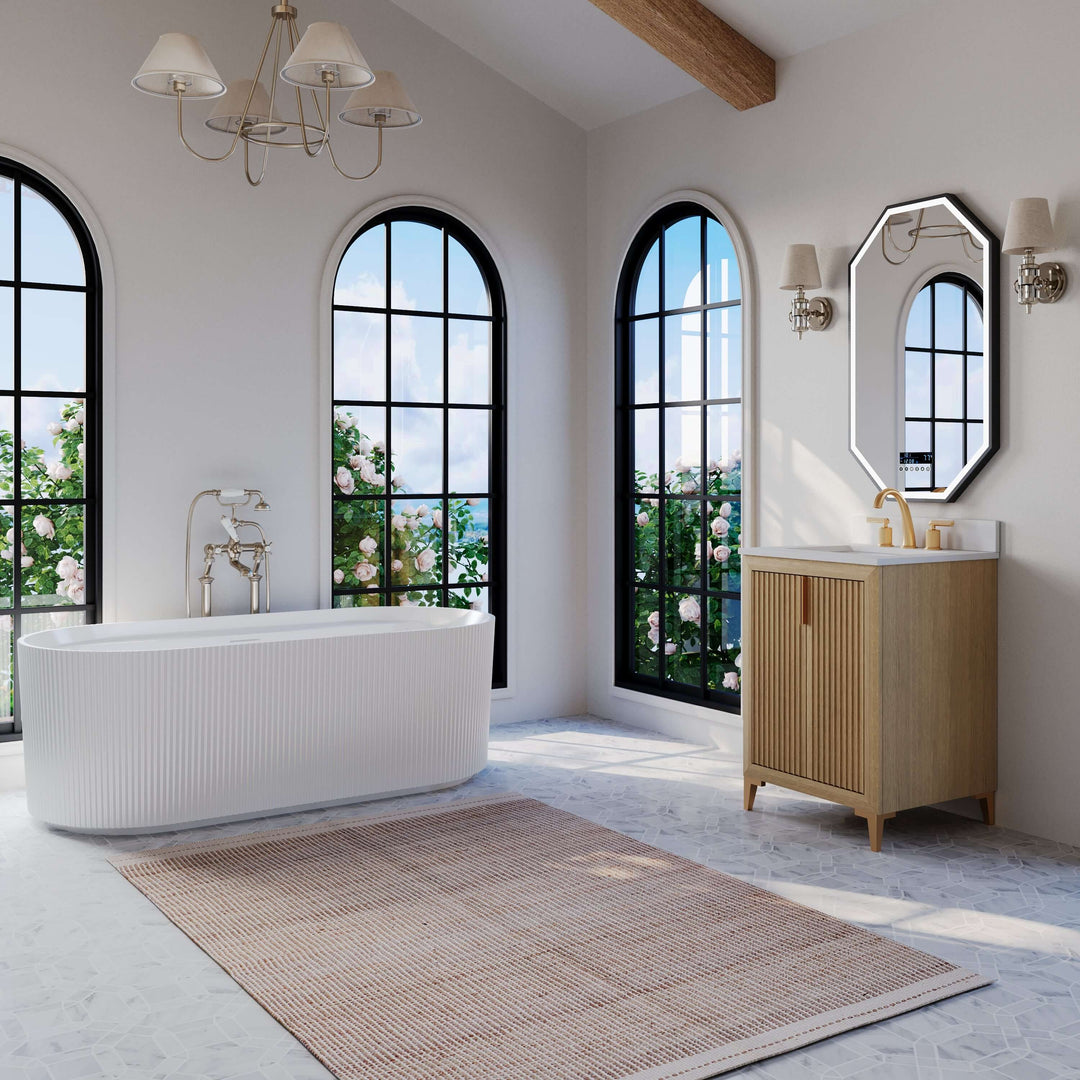 Turlington Oak Vanity with White Quartz Top & Gold Hardware