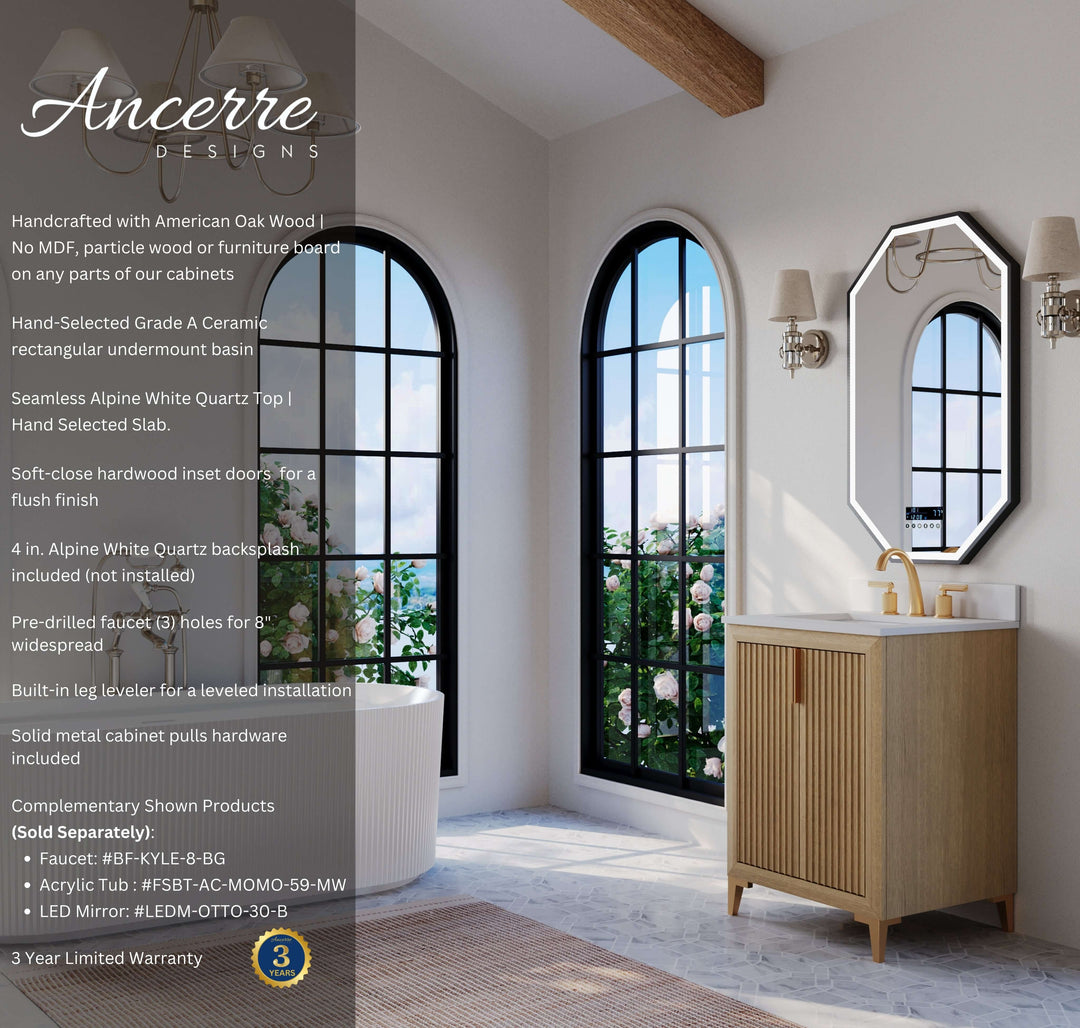 Turlington Oak Vanity with White Quartz Top & Gold Hardware