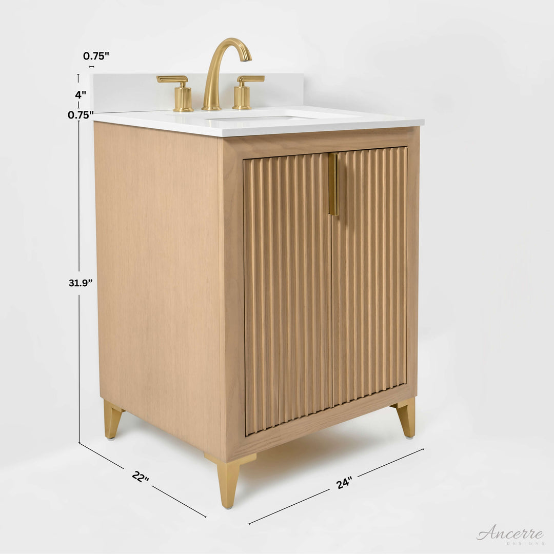 Turlington Oak Vanity with White Quartz Top & Gold Hardware