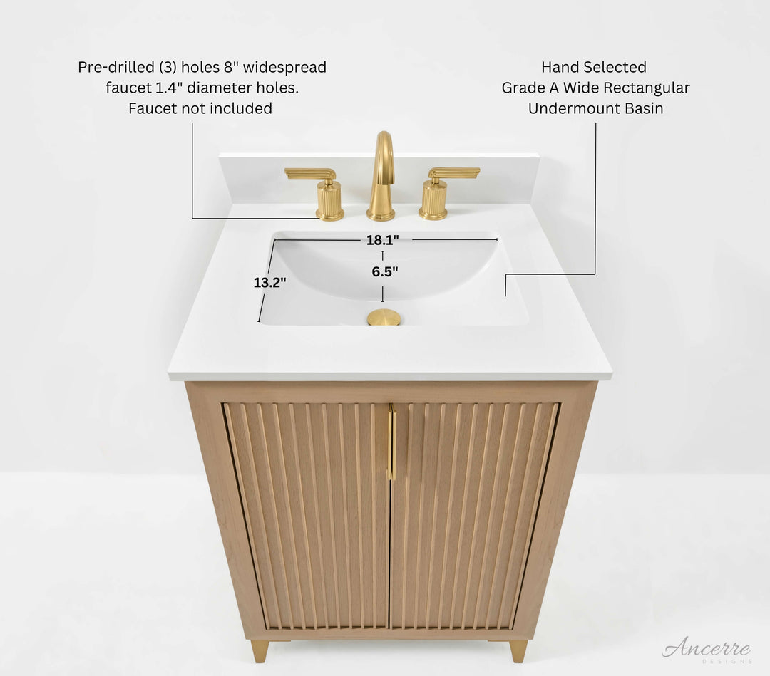 Turlington Oak Vanity with White Quartz Top & Gold Hardware