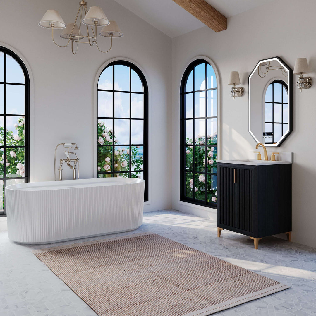 Turlington Oak Vanity with White Quartz Top & Gold Hardware