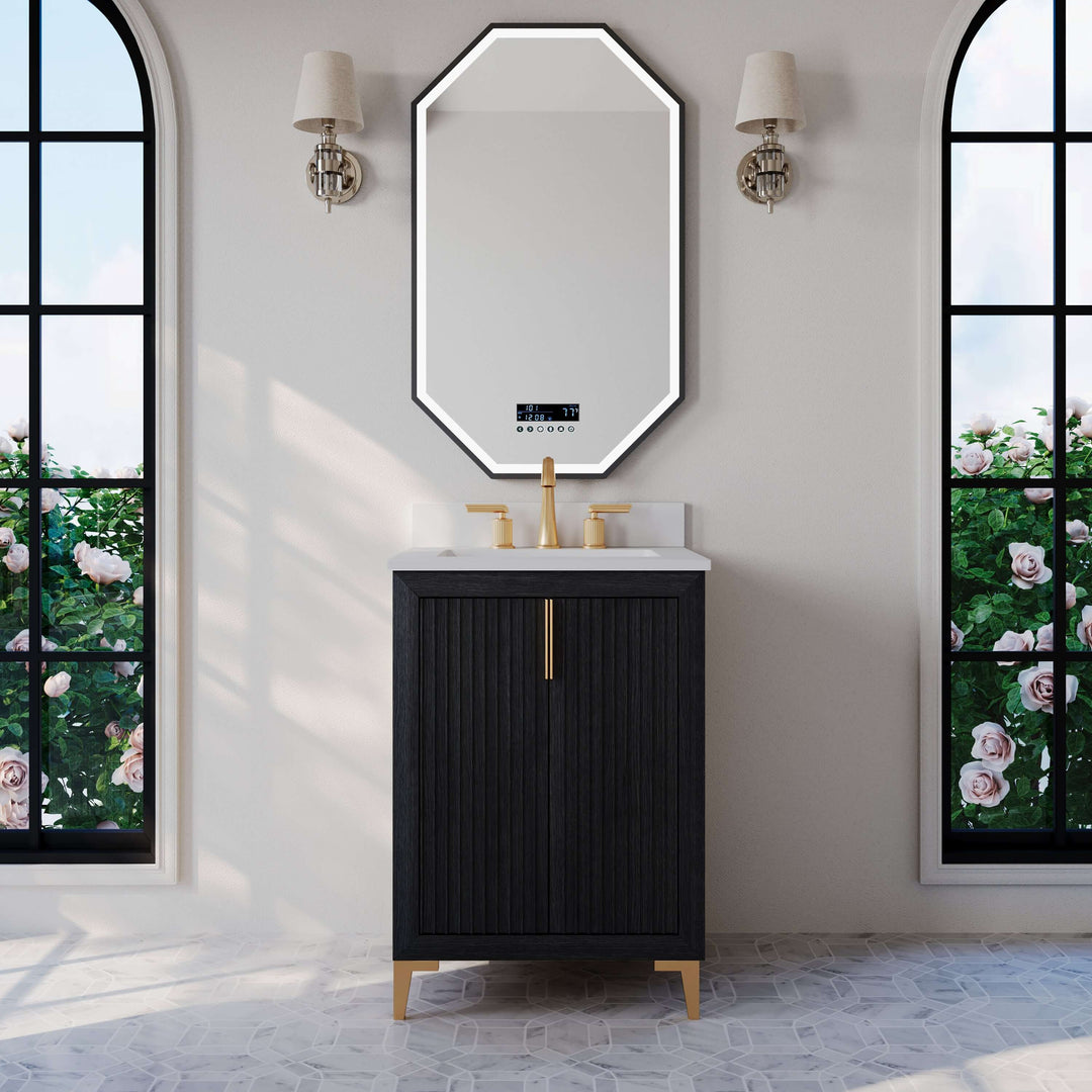 Turlington Oak Vanity with White Quartz Top & Gold Hardware