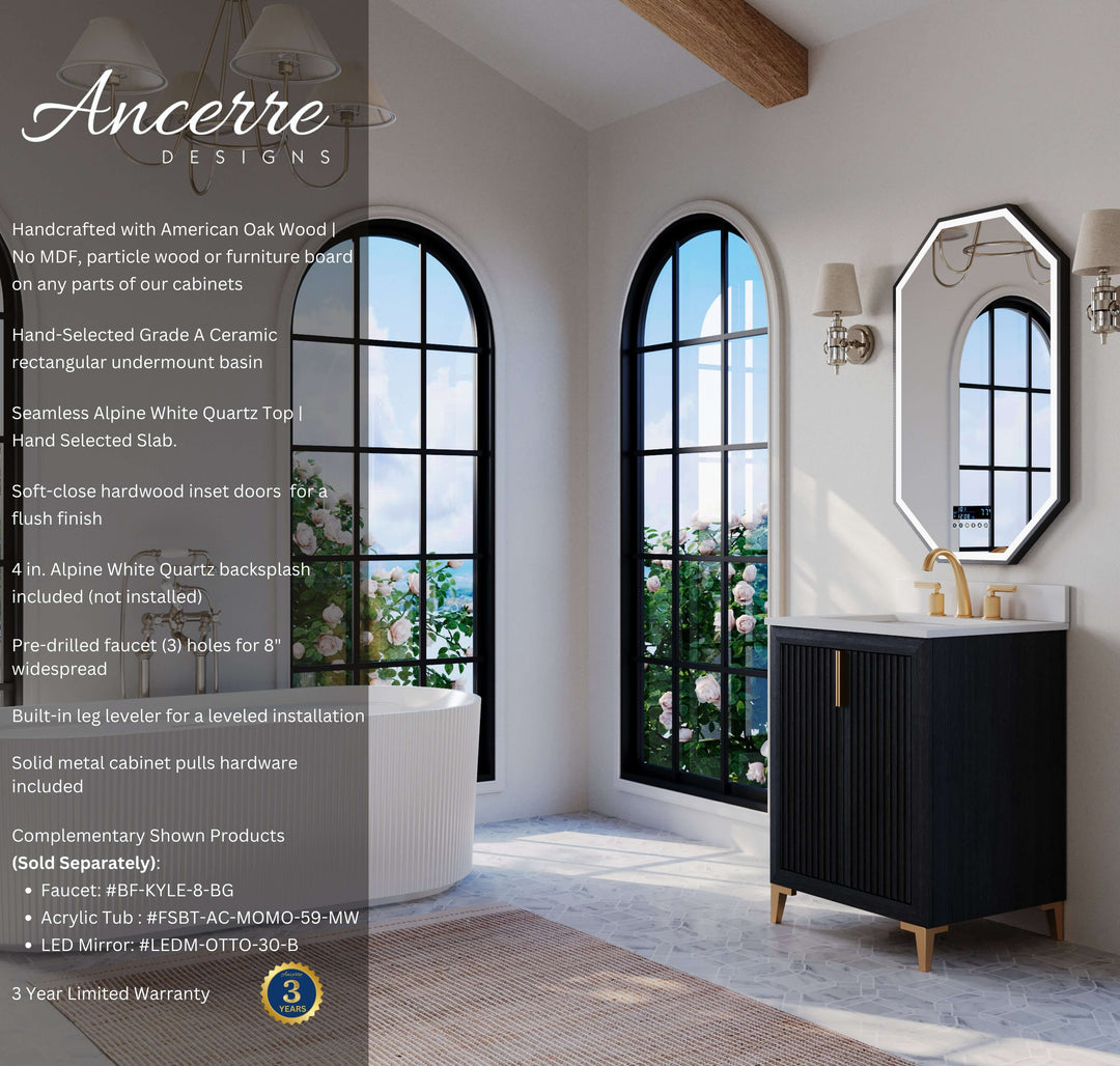 Turlington Oak Vanity with White Quartz Top & Gold Hardware