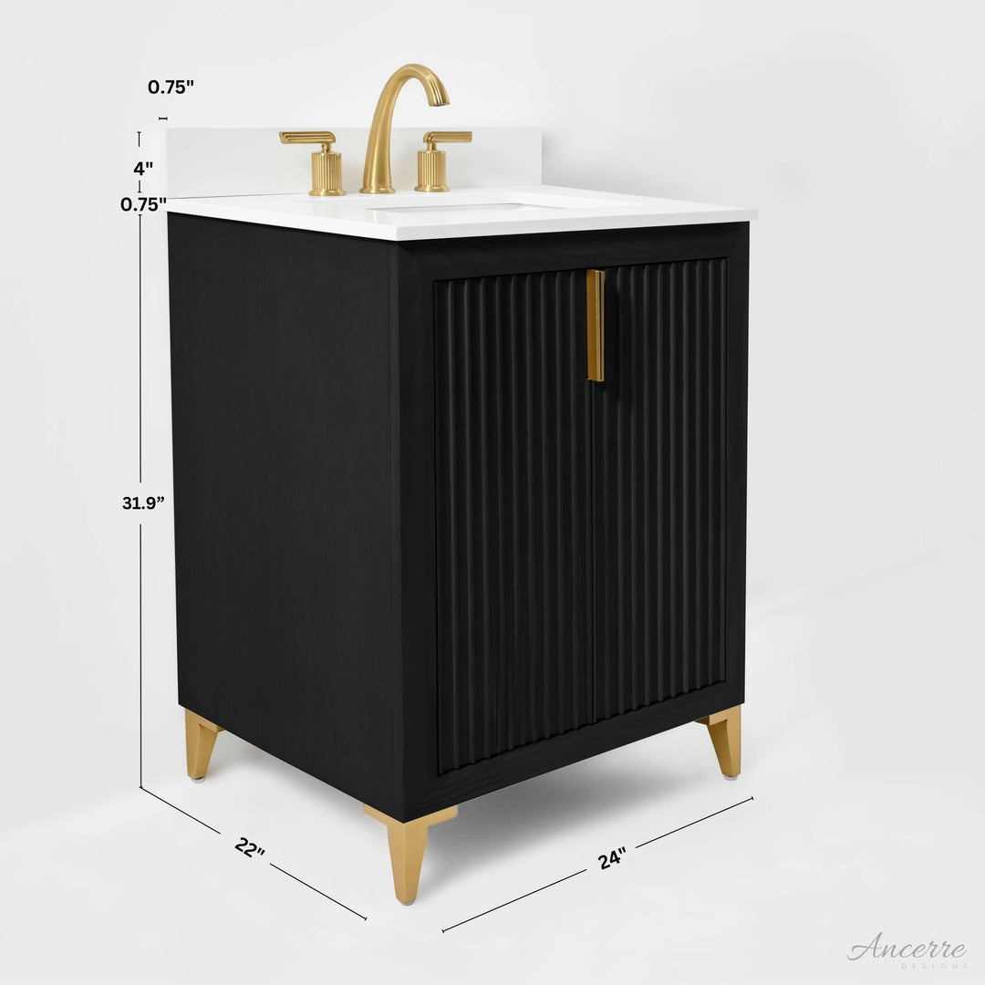 Turlington Oak Vanity with White Quartz Top & Gold Hardware