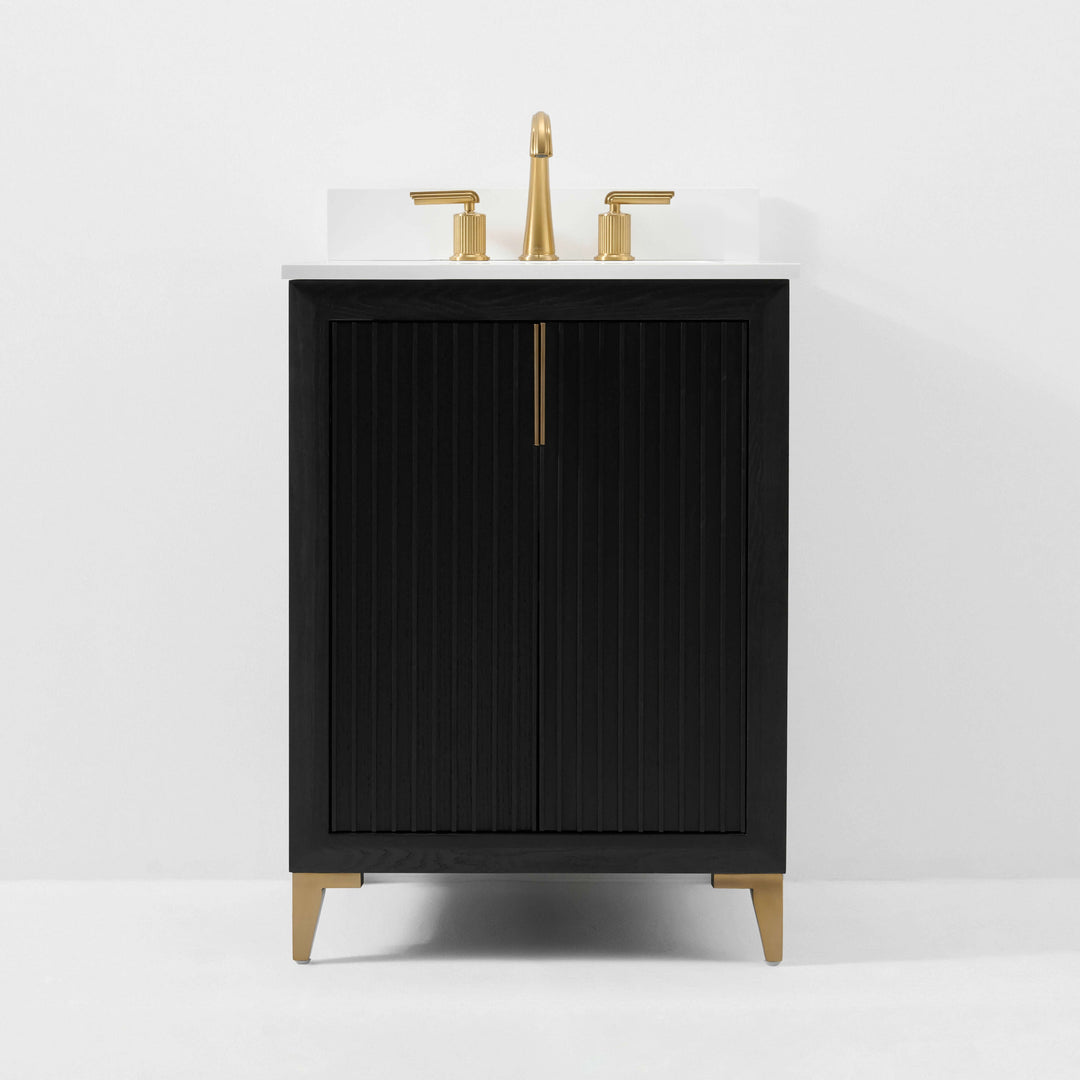 Turlington Oak Vanity with White Quartz Top & Gold Hardware