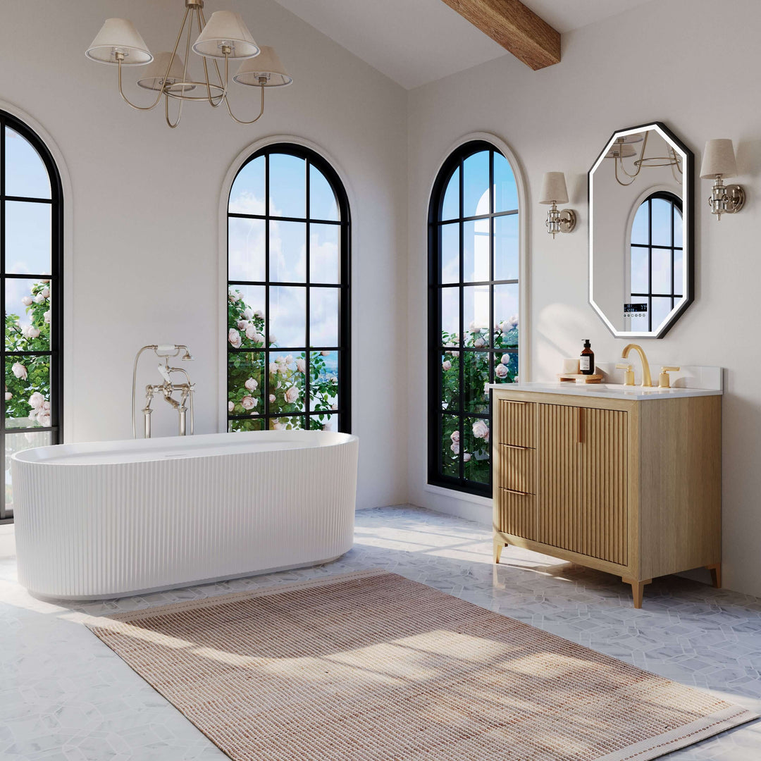 Turlington Oak Vanity with White Quartz Top & Gold Hardware