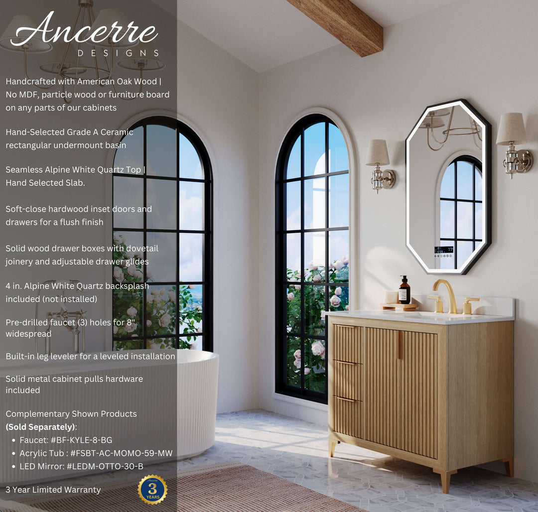 Turlington Oak Vanity with White Quartz Top & Gold Hardware