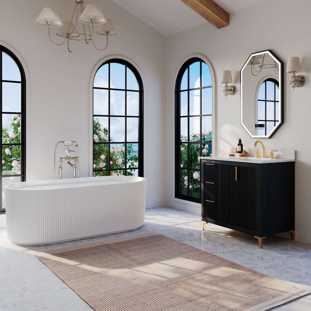 Turlington Oak Vanity with White Quartz Top & Gold Hardware