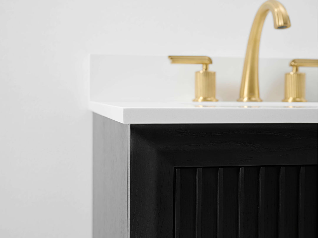 Turlington Oak Vanity with White Quartz Top & Gold Hardware