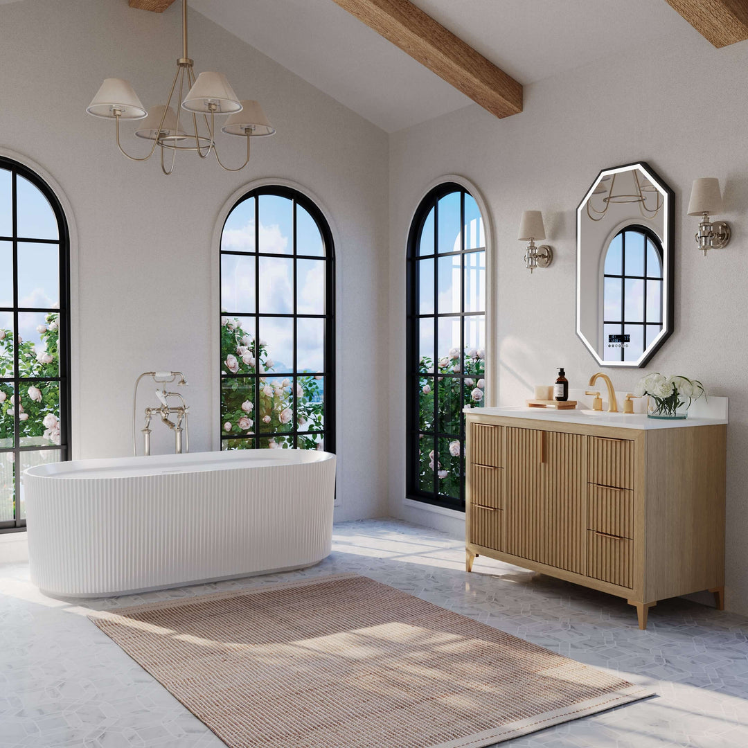 Turlington Oak Vanity with White Quartz Top & Gold Hardware