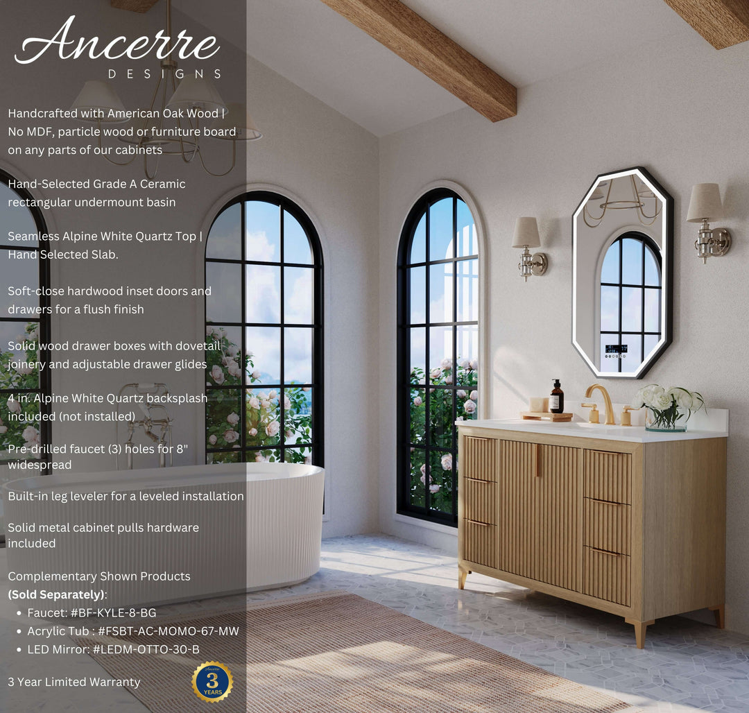 Turlington Oak Vanity with White Quartz Top & Gold Hardware