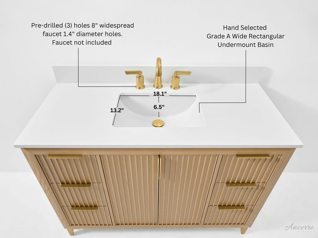 Turlington Oak Vanity with White Quartz Top & Gold Hardware