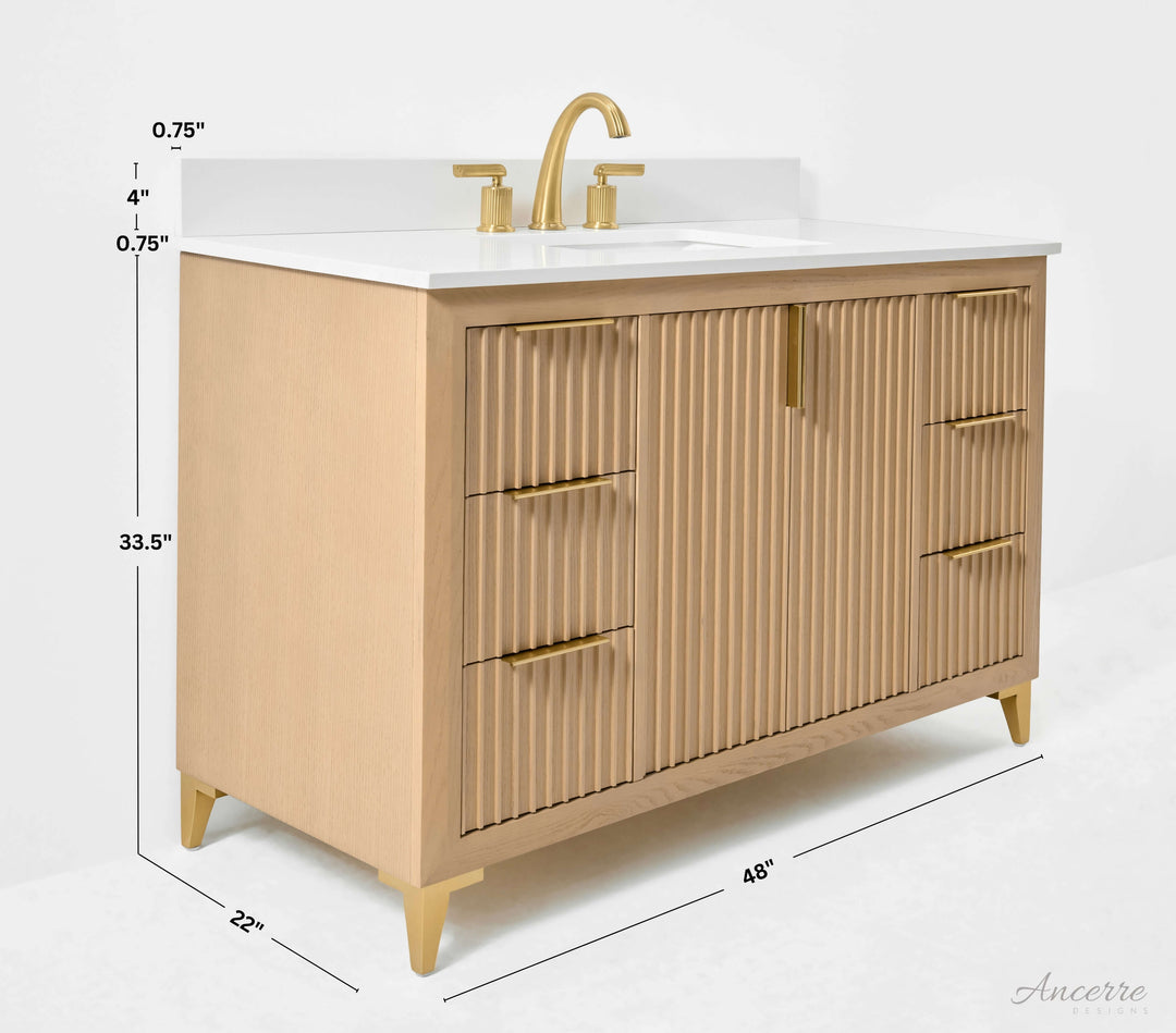 Turlington Oak Vanity with White Quartz Top & Gold Hardware