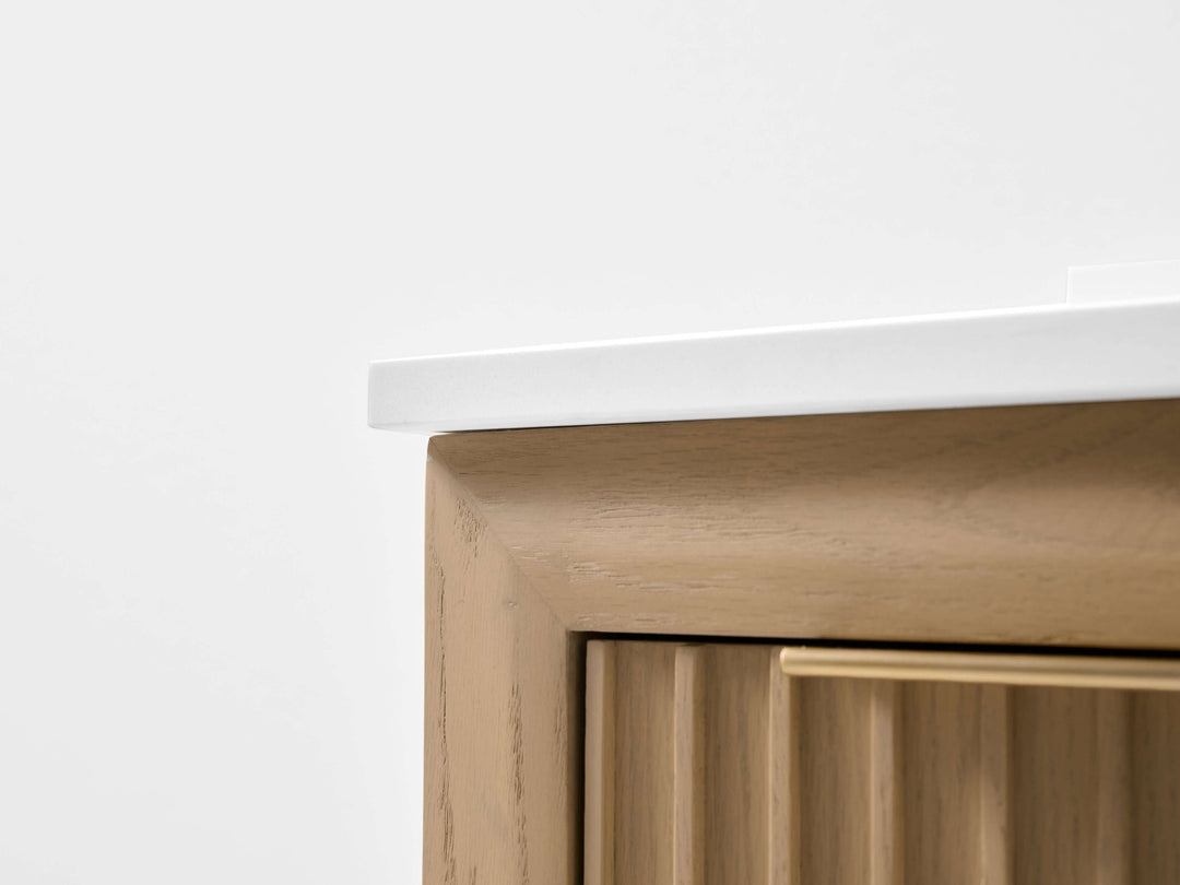Turlington Oak Vanity with White Quartz Top & Gold Hardware
