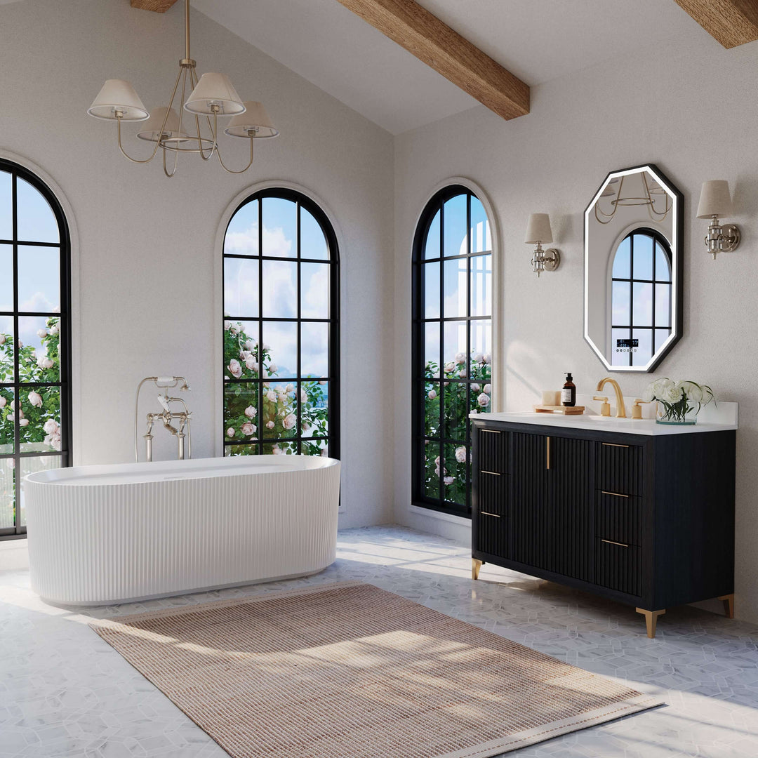Turlington Oak Vanity with White Quartz Top & Gold Hardware