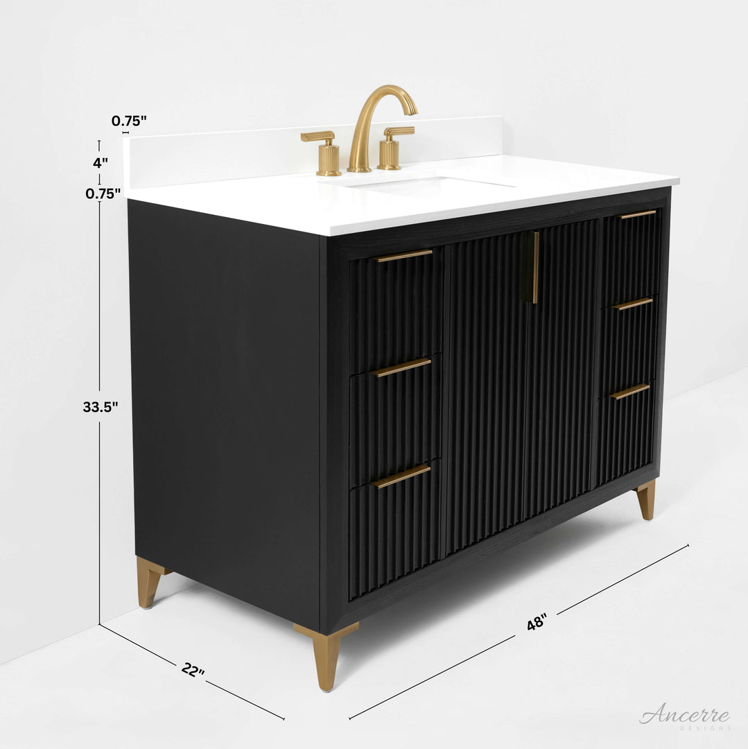 Turlington Oak Vanity with White Quartz Top & Gold Hardware