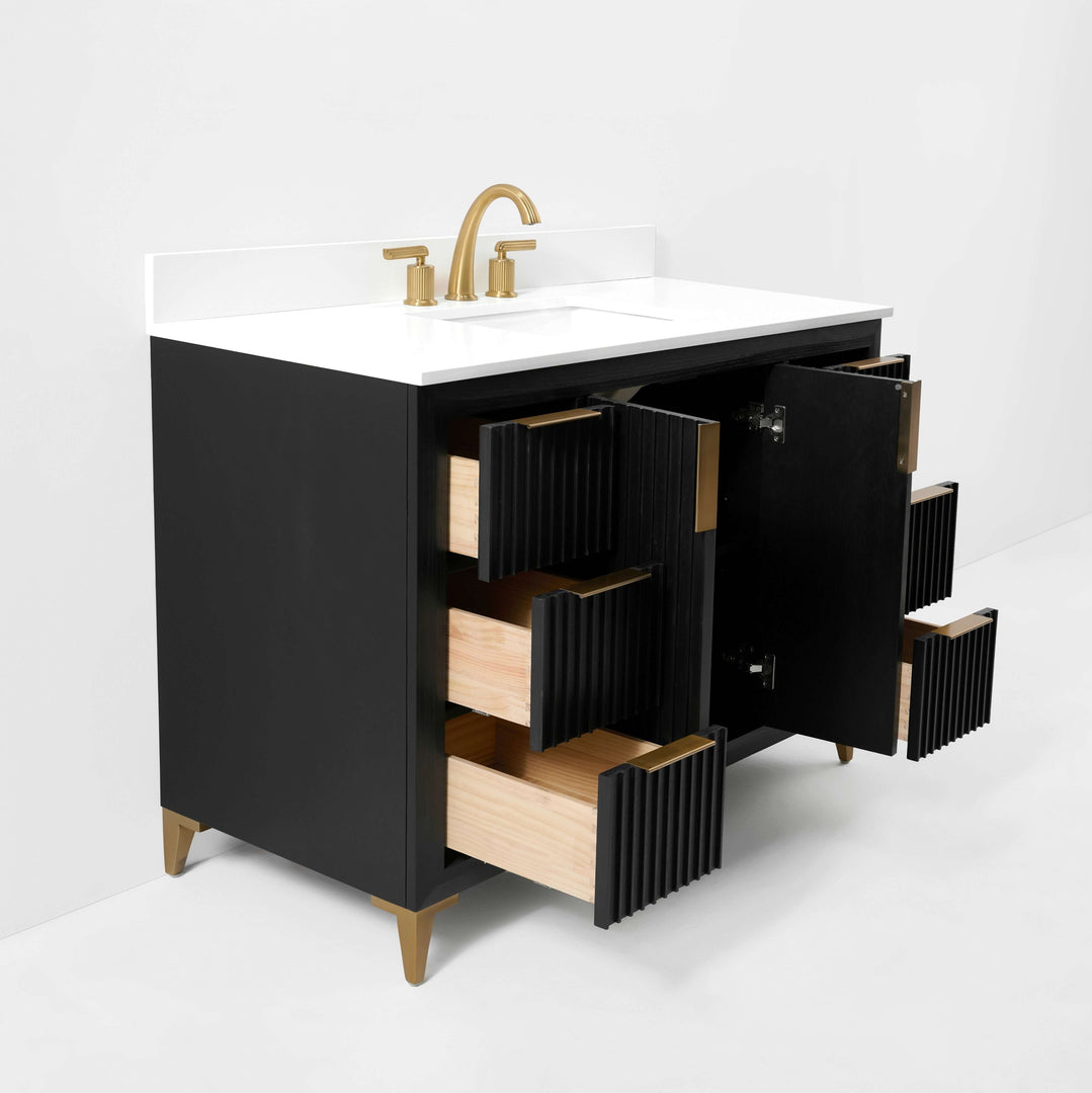 Turlington Oak Vanity with White Quartz Top & Gold Hardware