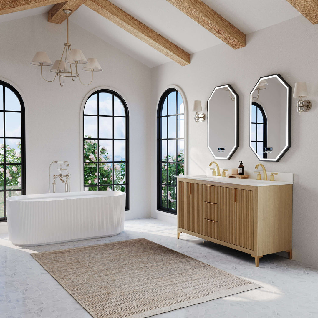 Turlington Oak Vanity with White Quartz Top & Gold Hardware