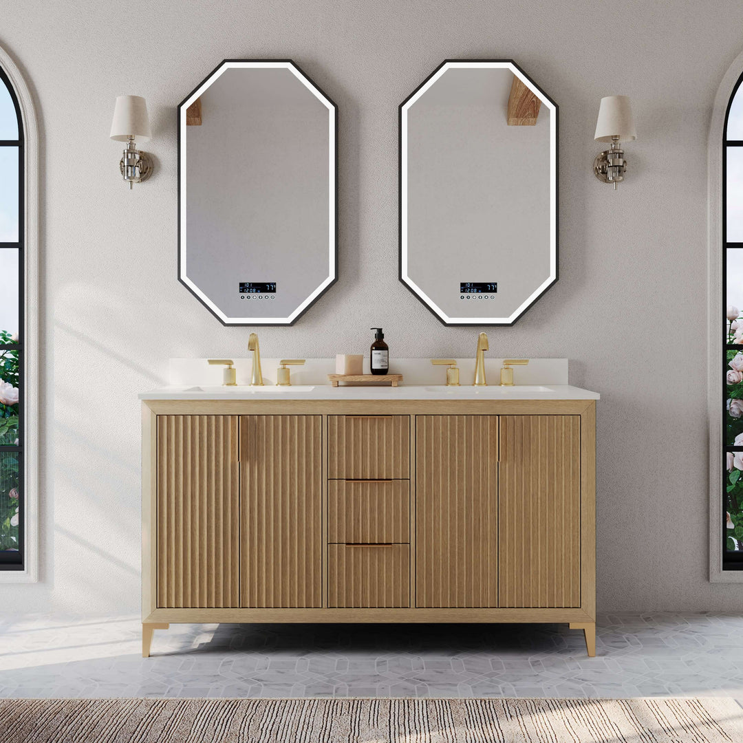 Turlington Oak Vanity with White Quartz Top & Gold Hardware