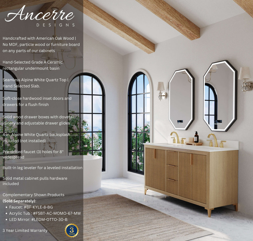 Turlington Oak Vanity with White Quartz Top & Gold Hardware