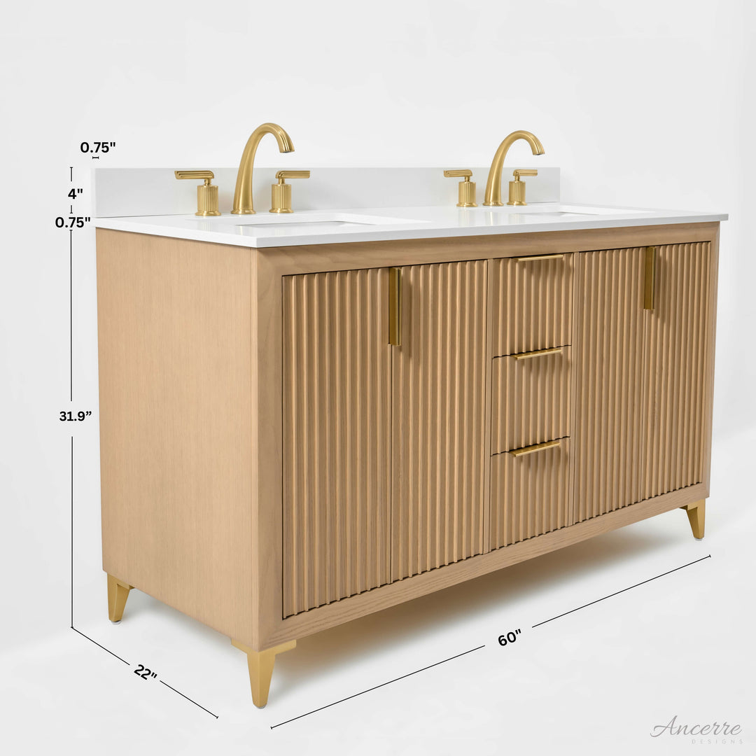 Turlington Oak Vanity with White Quartz Top & Gold Hardware