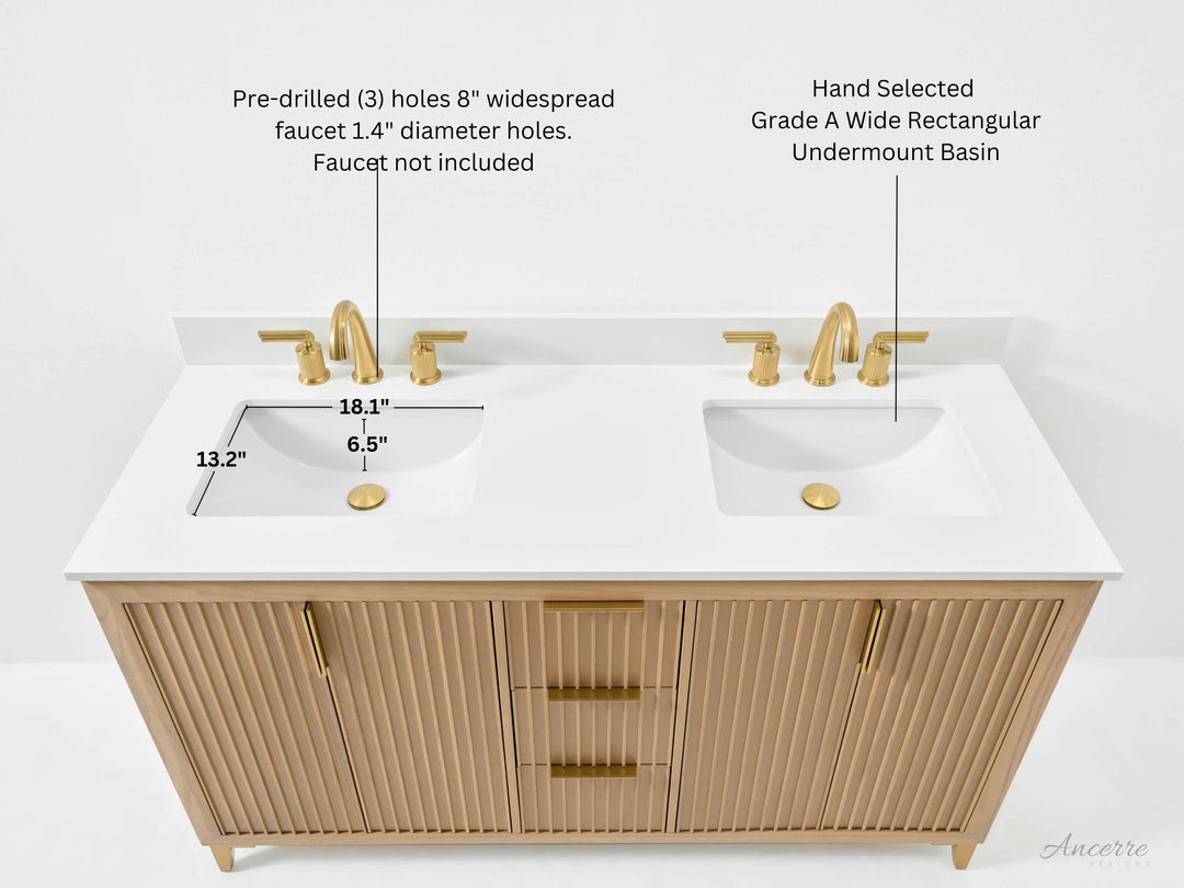 Turlington Oak Vanity with White Quartz Top & Gold Hardware