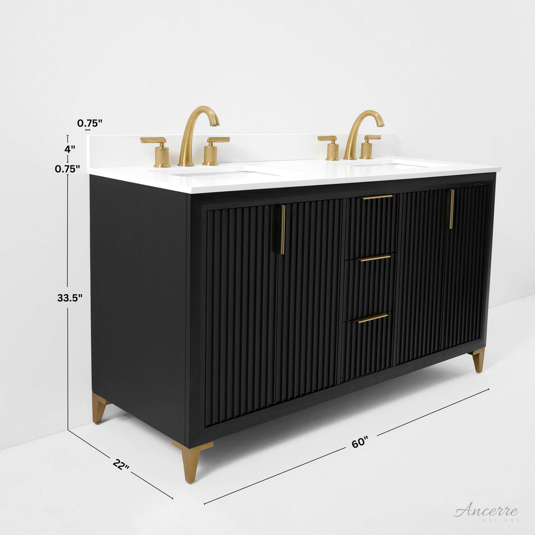 Turlington Oak Vanity with White Quartz Top & Gold Hardware