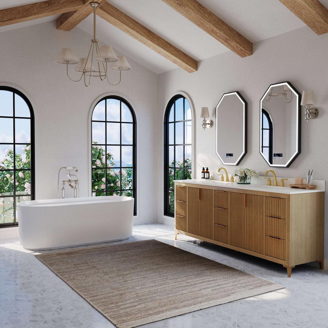 Turlington Oak Vanity with White Quartz Top & Gold Hardware