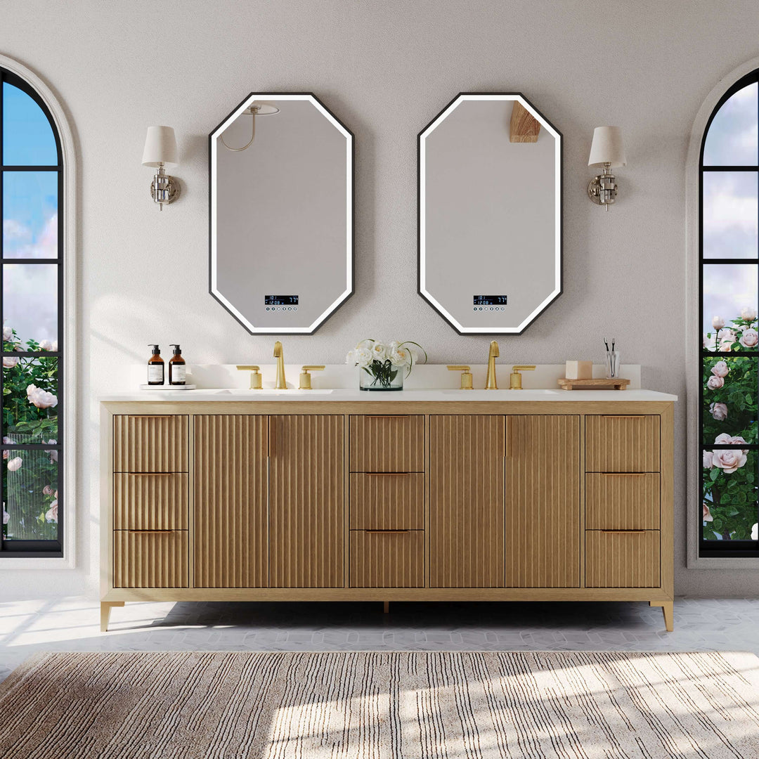Turlington Oak Vanity with White Quartz Top & Gold Hardware