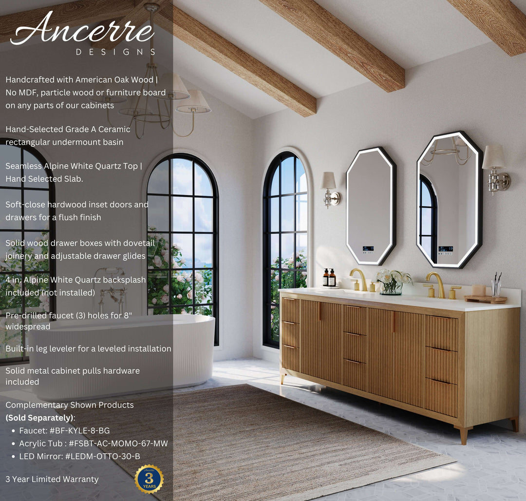 Turlington Oak Vanity with White Quartz Top & Gold Hardware