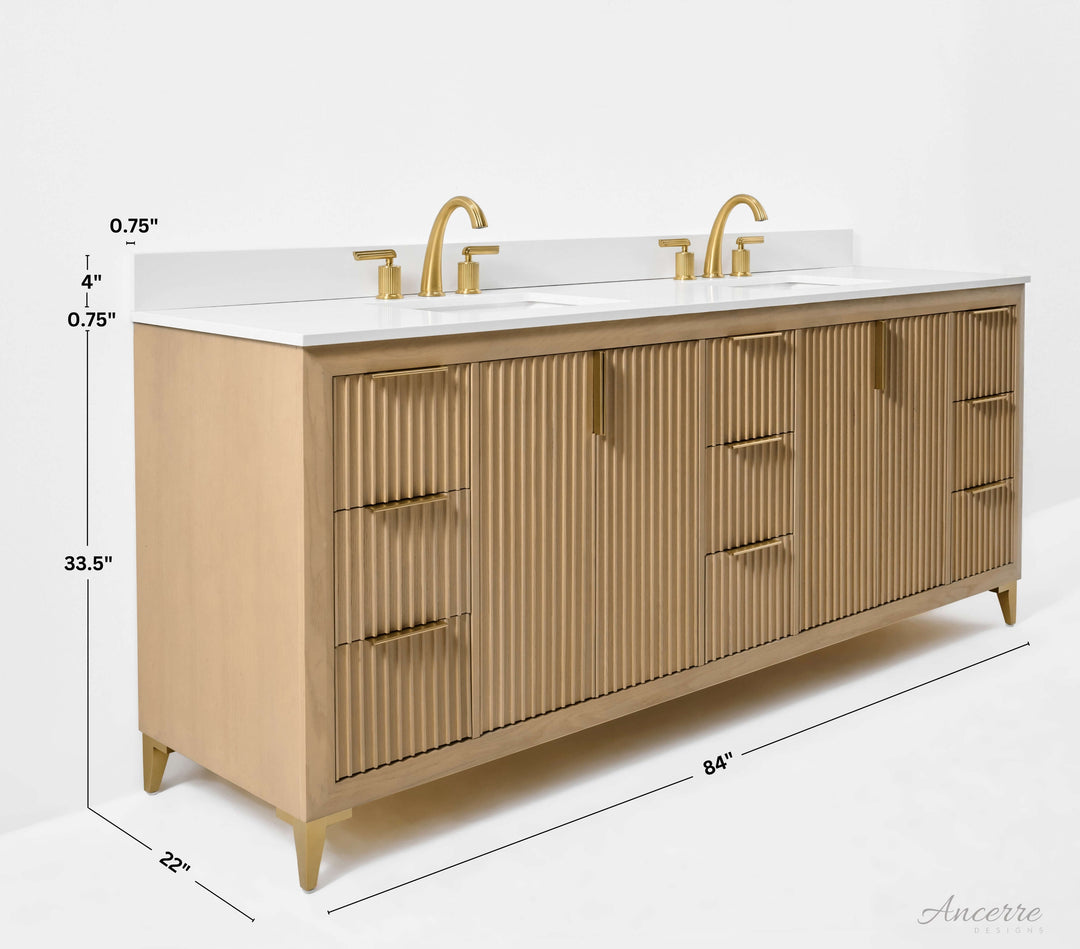 Turlington Oak Vanity with White Quartz Top & Gold Hardware