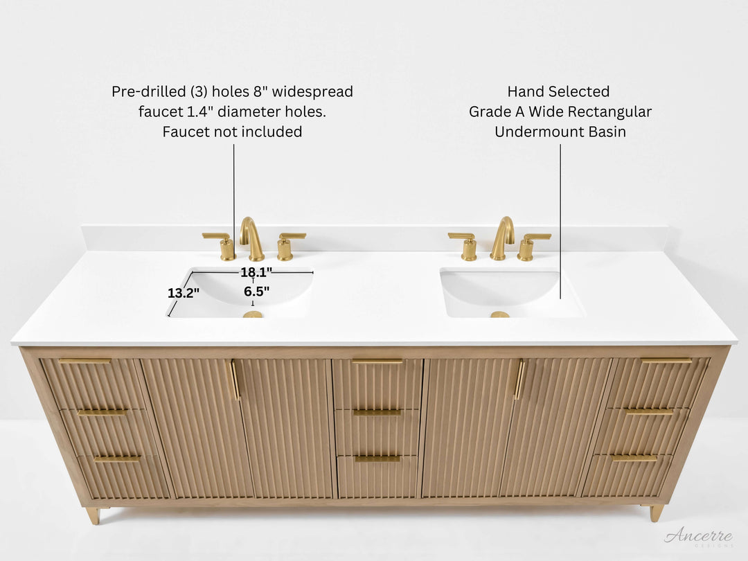 Turlington Oak Vanity with White Quartz Top & Gold Hardware