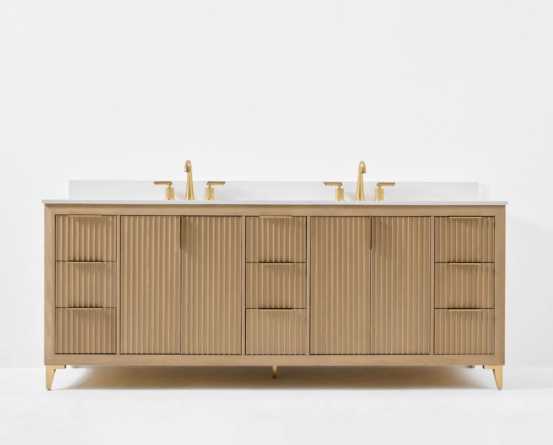 Turlington Oak Vanity with White Quartz Top & Gold Hardware