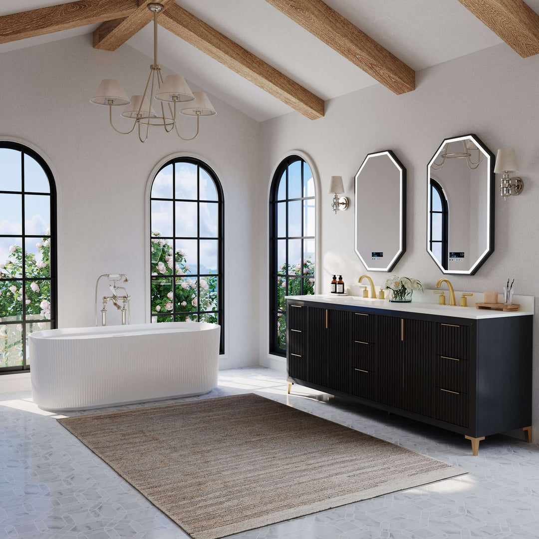 Turlington Oak Vanity with White Quartz Top & Gold Hardware