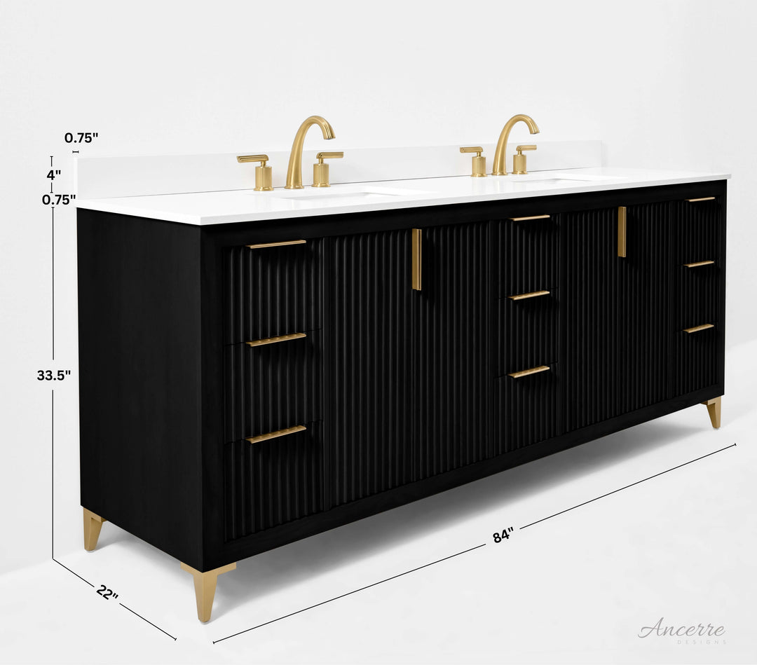 Turlington Oak Vanity with White Quartz Top & Gold Hardware