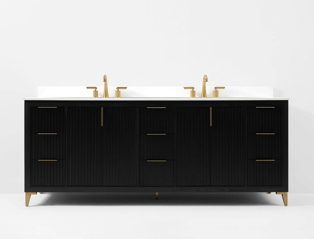 Turlington Oak Vanity with White Quartz Top & Gold Hardware