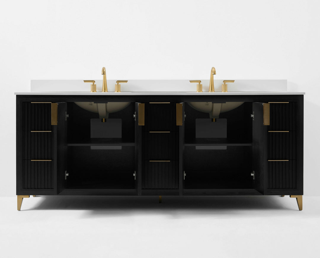 Turlington Oak Vanity with White Quartz Top & Gold Hardware