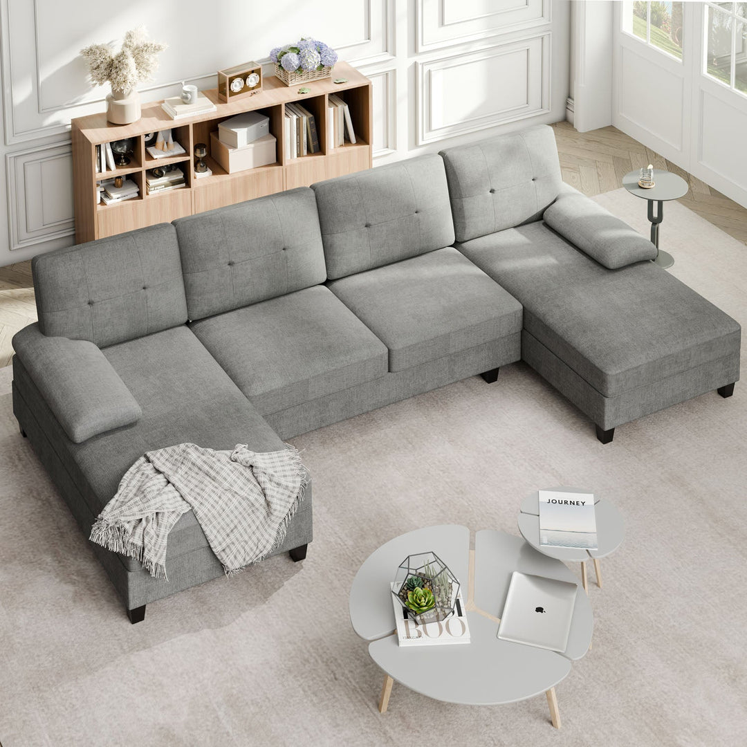 106" U-Shaped 4-Seat Modern Sectional Sofa with Double Chaises – Linen Upholstery