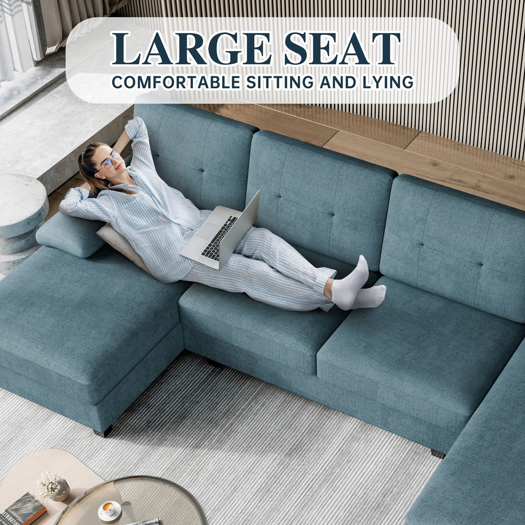 106" U-Shaped 4-Seat Modern Sectional Sofa with Double Chaises – Linen Upholstery