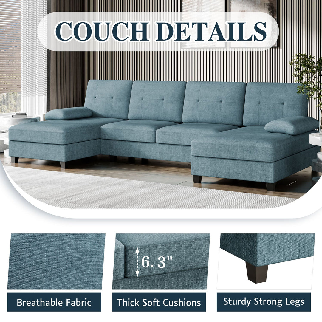 106" U-Shaped 4-Seat Modern Sectional Sofa with Double Chaises – Linen Upholstery